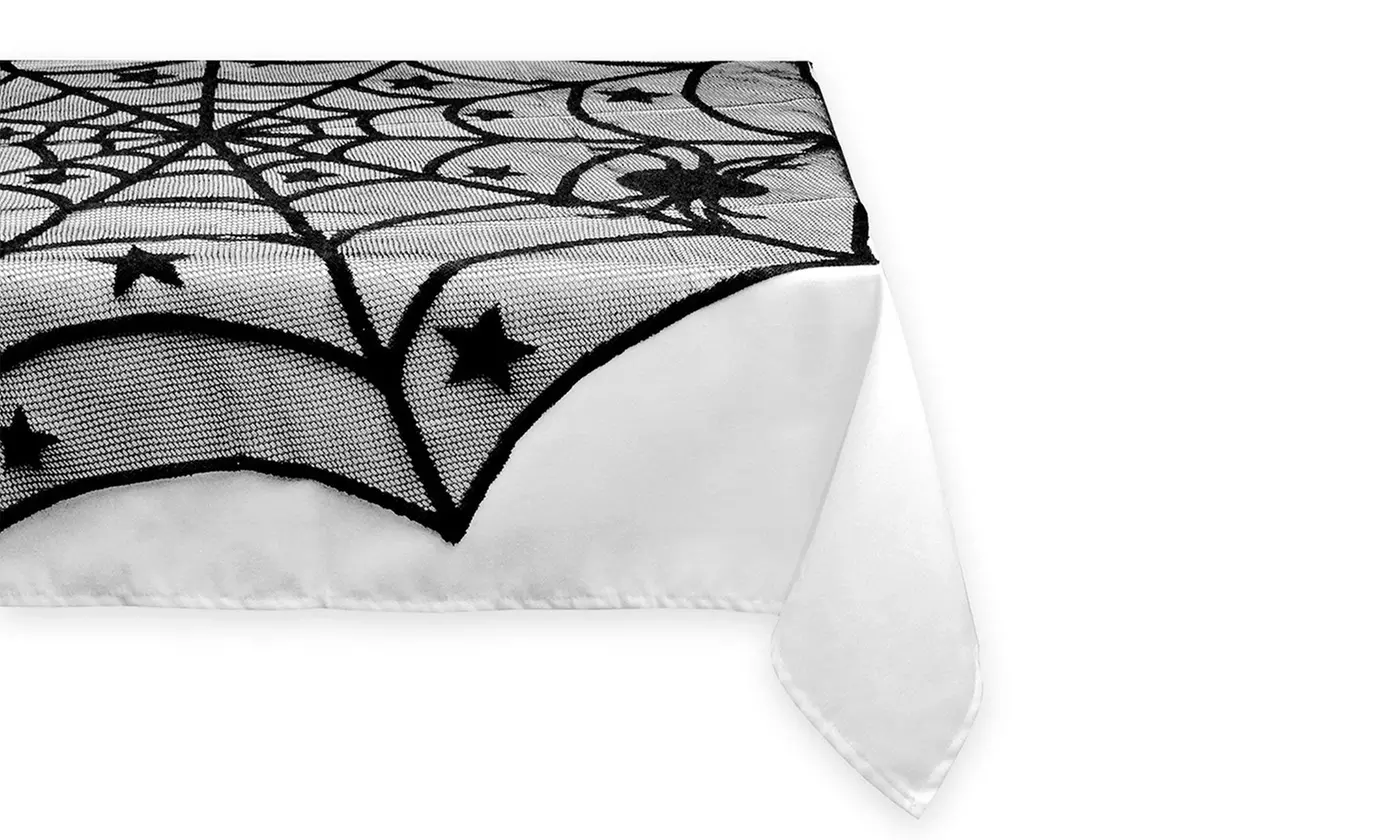 Halloween Lace Spider Web Tablecloth Round Table Topper Cloth Cover Party Decor - Second Medium