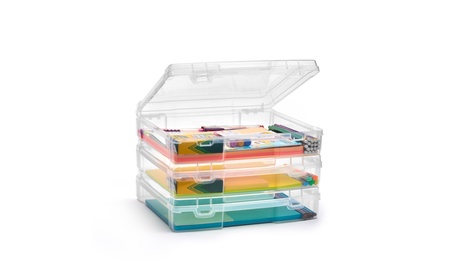 Sorbus Thick Clear Stackable Project Case Snap-Tight Closure Storage - Set Of 3