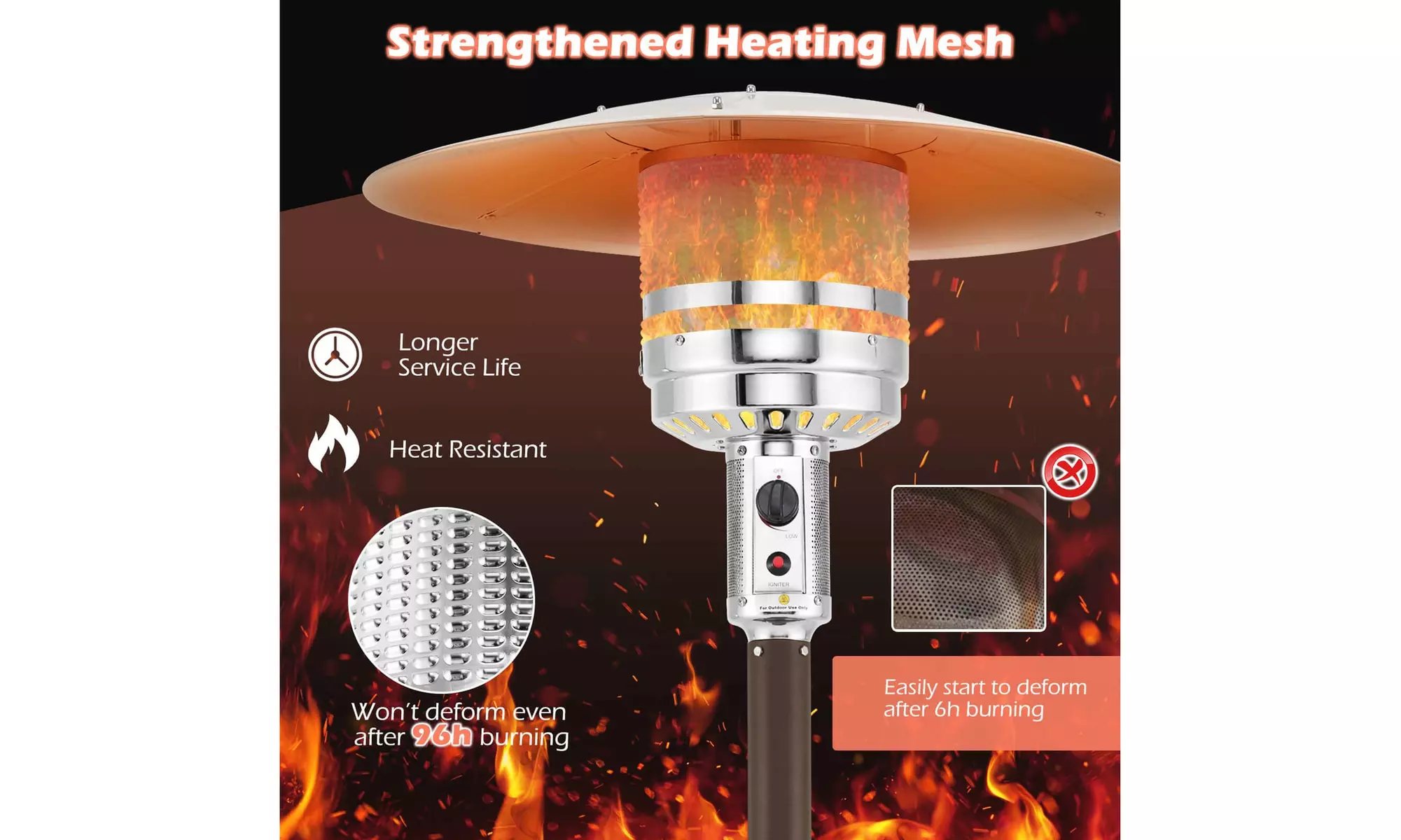 50,000 BTU Patio Heater with Wheels Round Table Design & Stainless Steel Burner