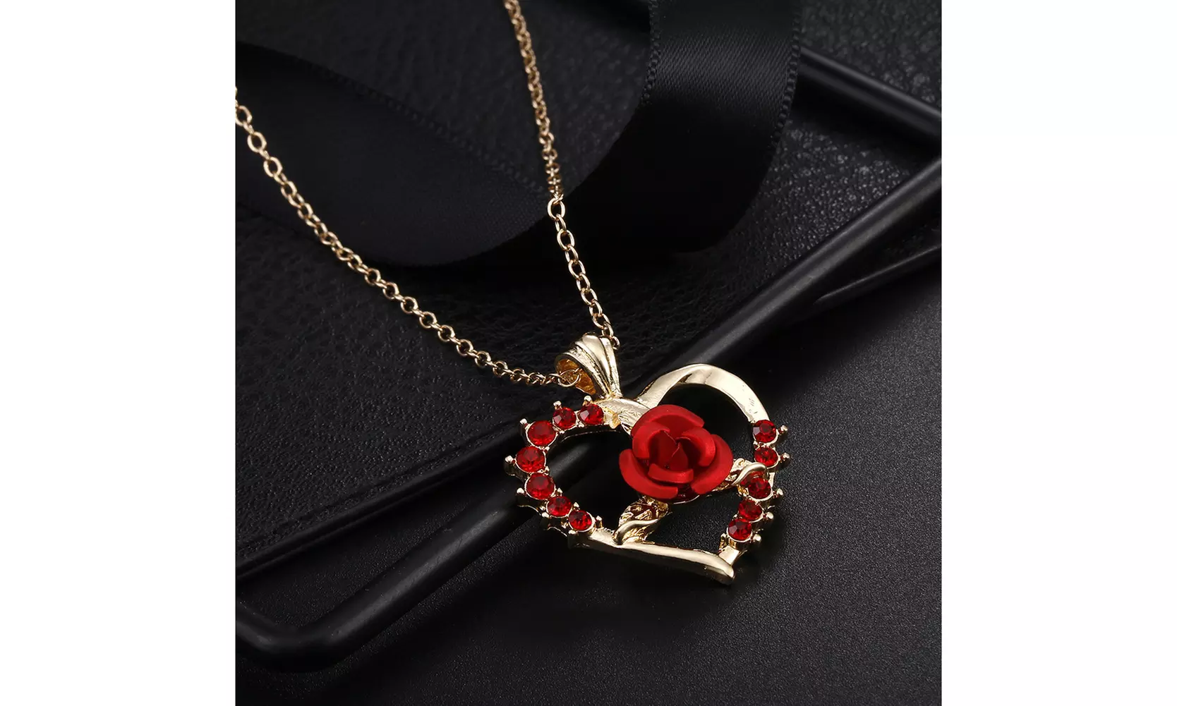 18K Gold-plated Heart-shaped Ruby Rose Pendant Necklace - Second Medium