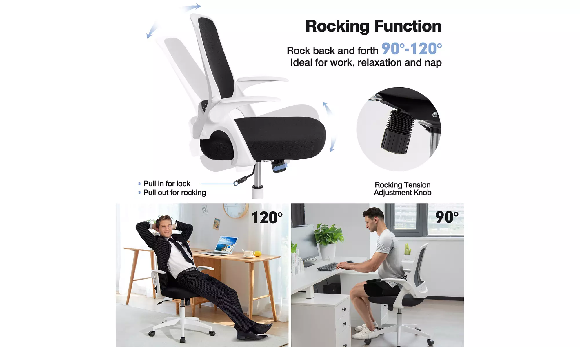 Costway Mesh Office Chair Adjustable Rolling Computer Desk Chair Flip-up Armrest
