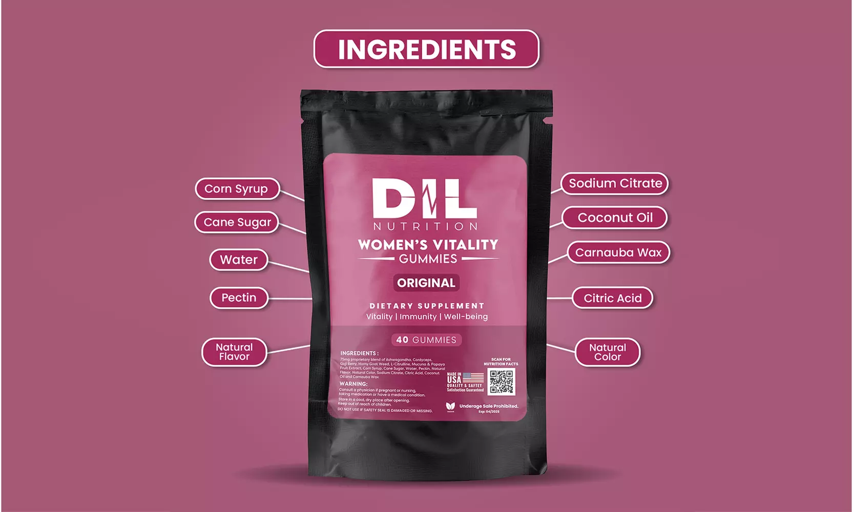 Dil Nutrition Women's Vitality Gummies for Immunity and Well-being (40 gummies)