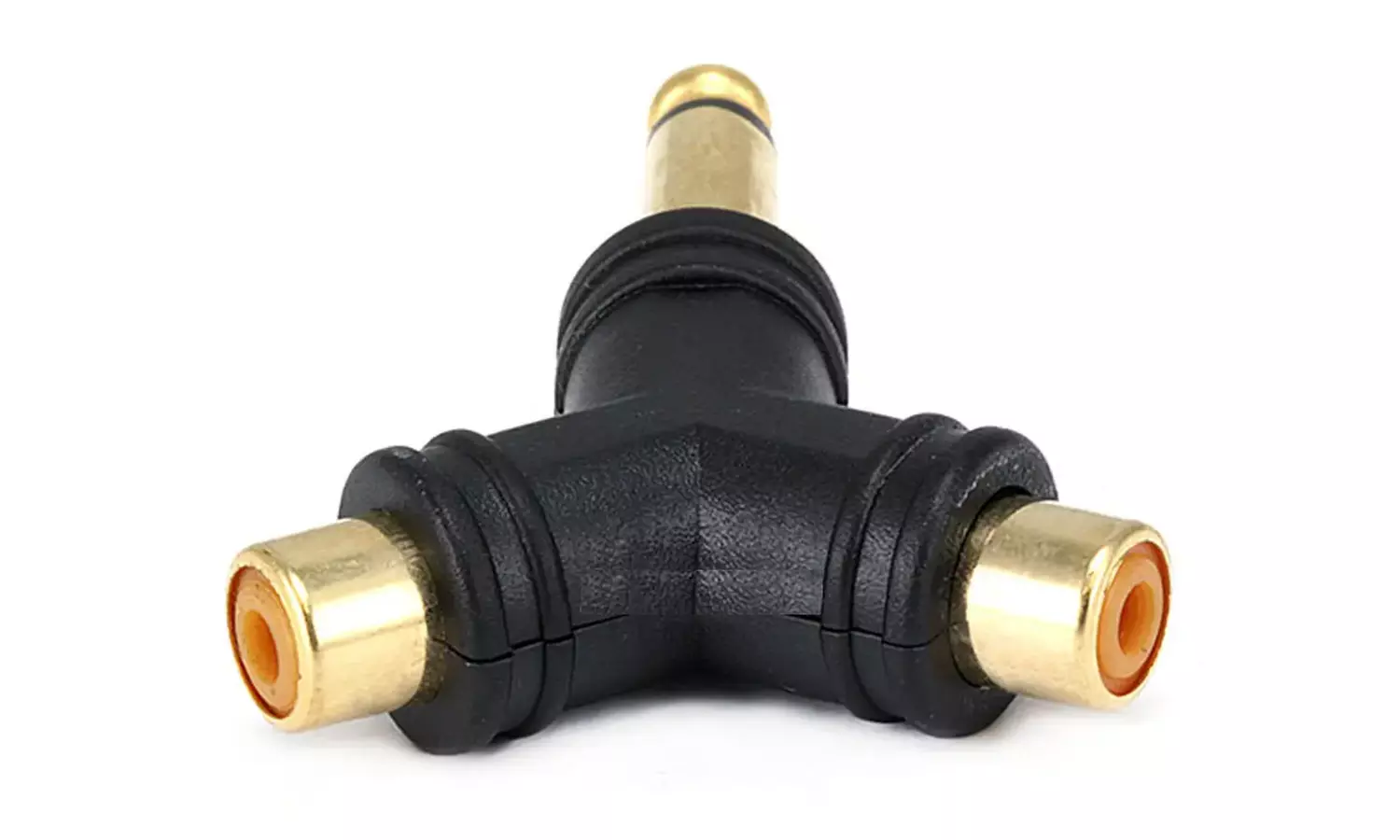 Monoprice 1/4in 6.35mm TS Mono Plug to 2x RCA Jack Adapter Gold Plated Y type - Primary Image