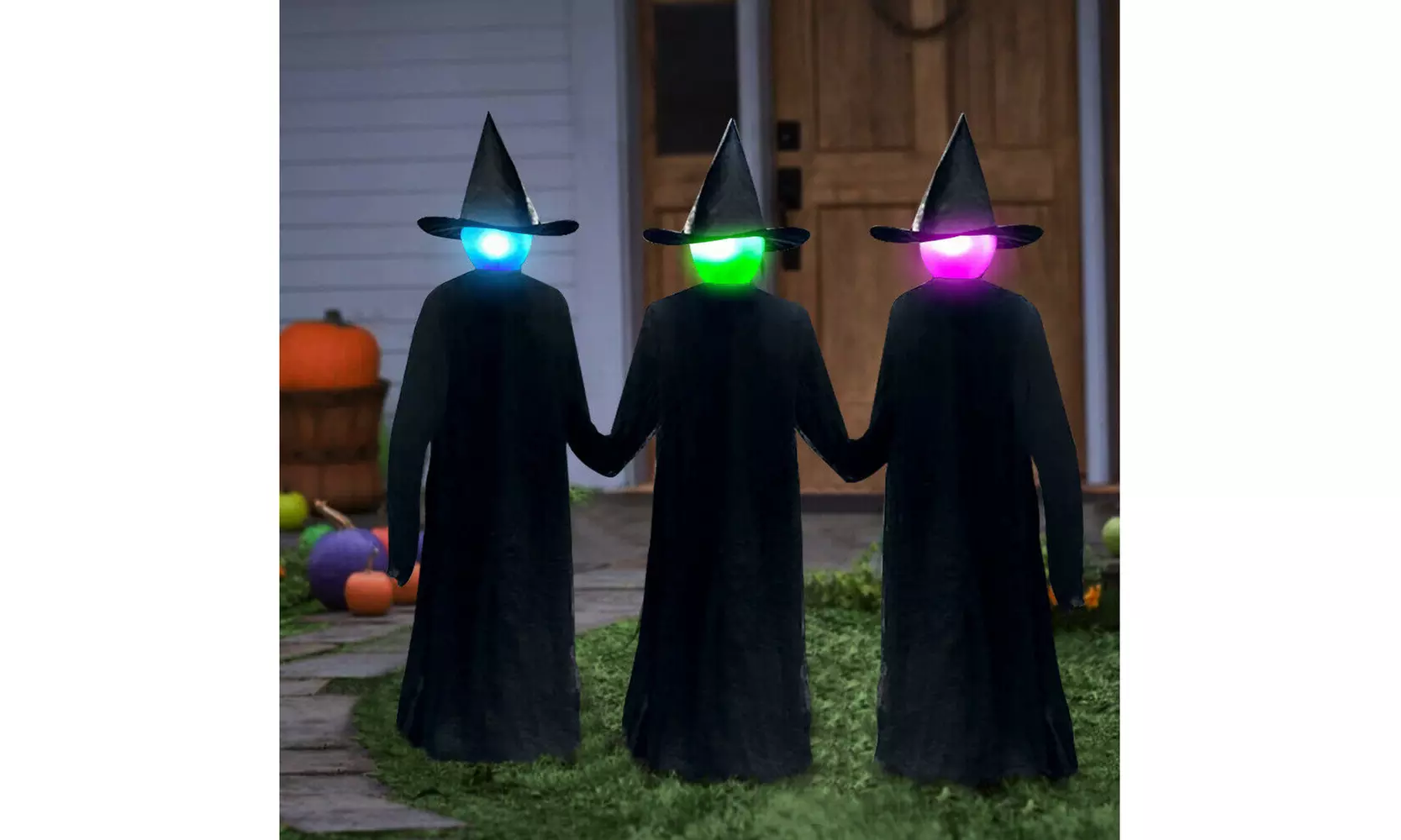 Halloween Light-Up Witches with Stakes Garden Decorations Outdoor Screaming - Primary Image
