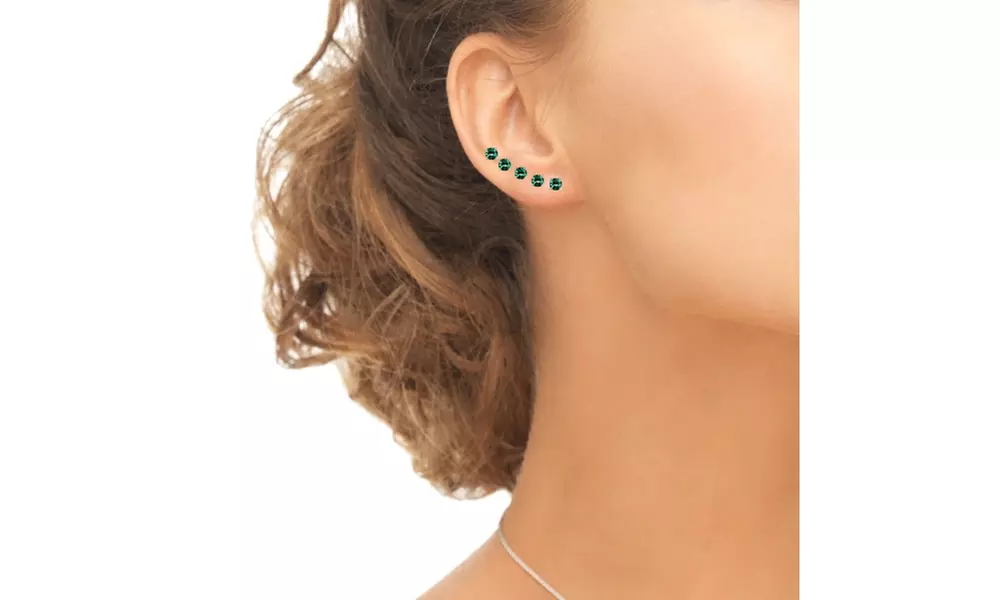 5-Pair Set Green 3mm Round 925 Silver Stud Earrings Made with European Crystals - Second Medium