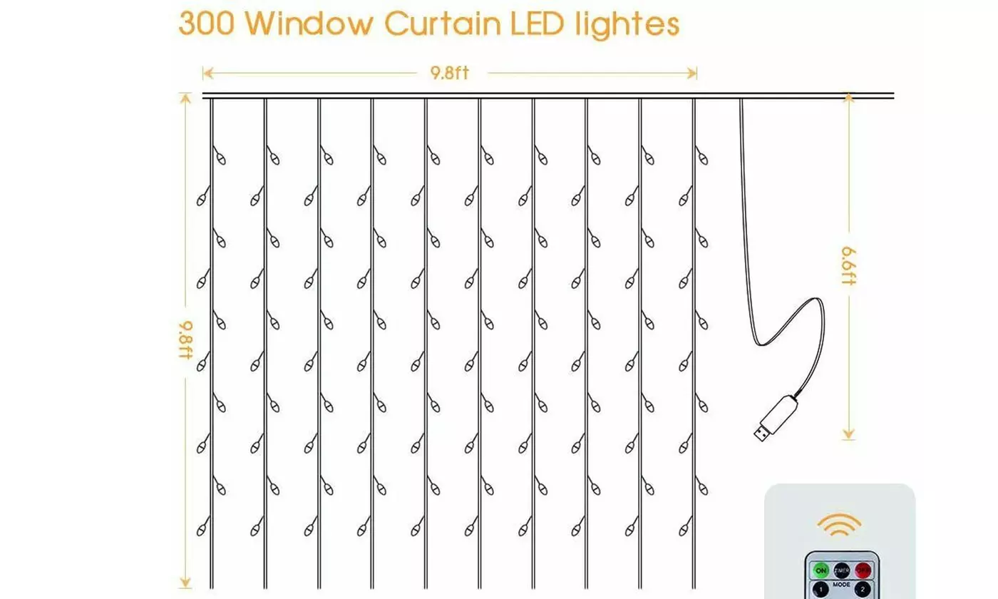 300 LED Window Curtain String Light for Christmas Wedding Party Home Garden 