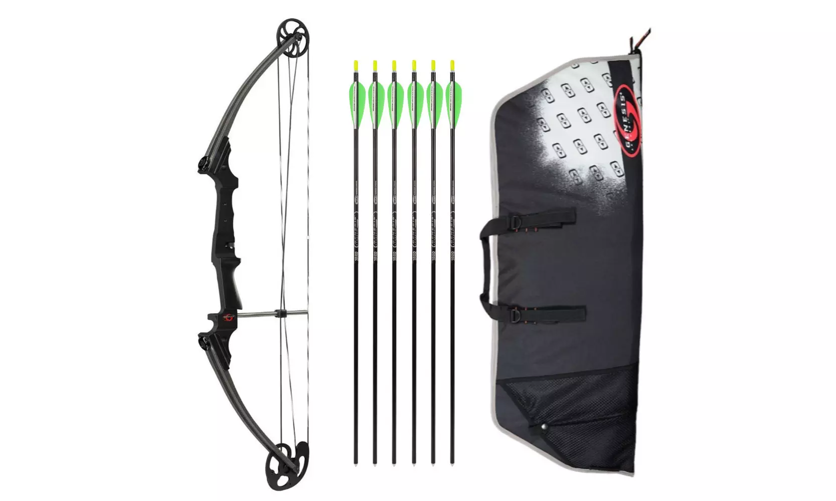 Genesis Archery Original Bow (Left Hand, Black) with 6 NASP Arrows and Case - Primary Image