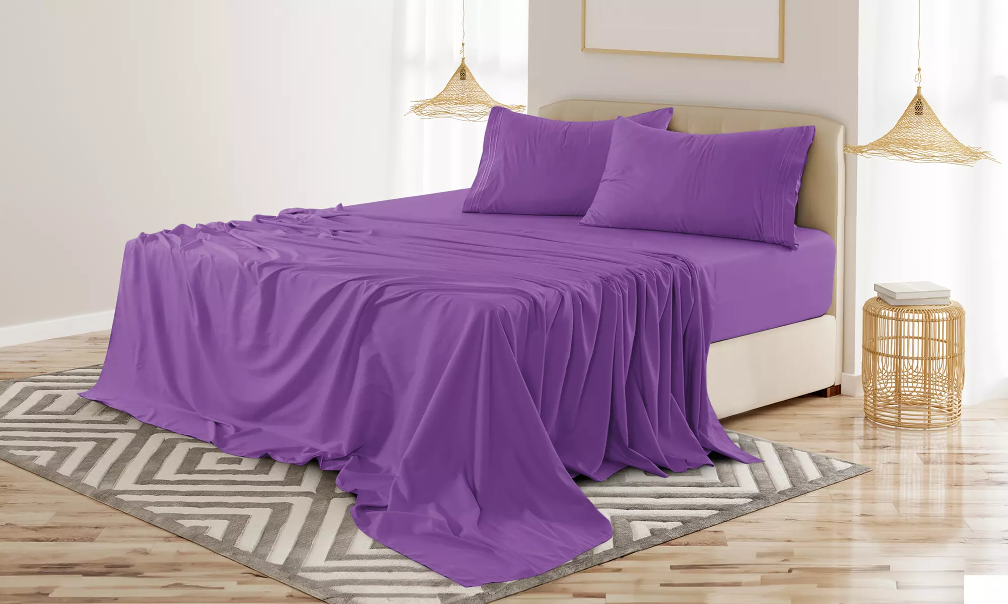 Lux Decor 4Pc Deep Pocket Sheet Set With Embroidered Pillowcases & Giftable Bag