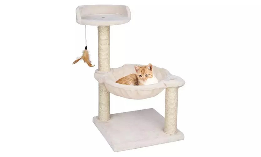 28" Cat Tree Cradle Bed with Natural Sisal Scratching Posts White - Primary Image