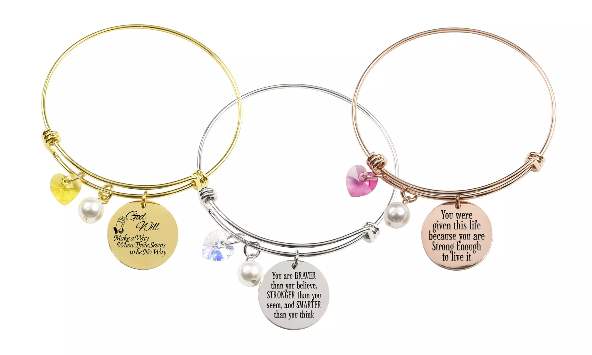 Stainless Steel Inspirational Bangle with Crystals from Swarovski by Pink Box  - Primary Image