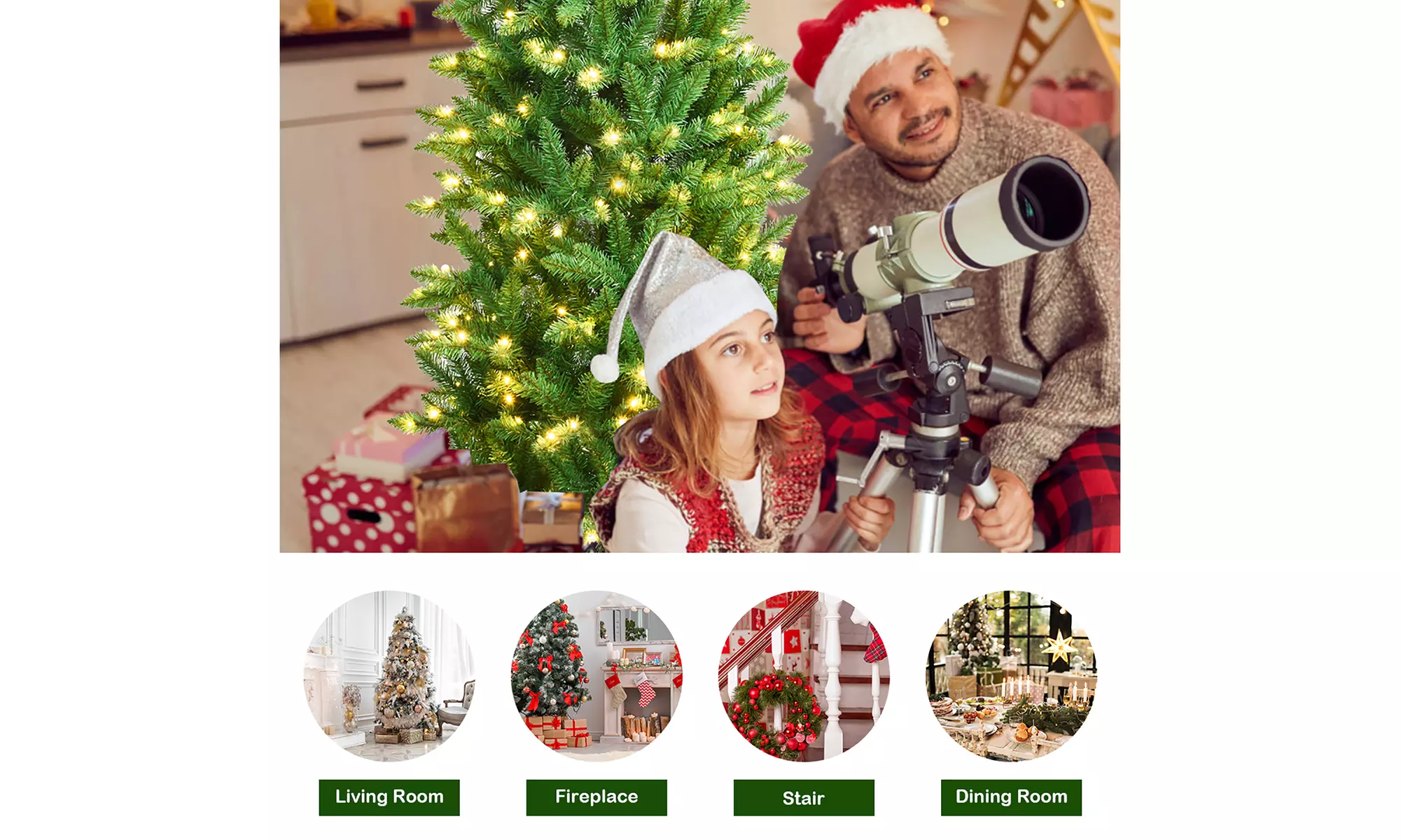 Costway 7Ft Pre-lit Artificial Pencil Hinged PVC Christmas Tree/350 LED Lights