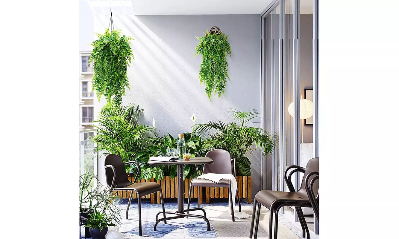 2Pcs Artificial Boston Ferns Hanging Plastic Plants for Wall Wedding Party Decor
