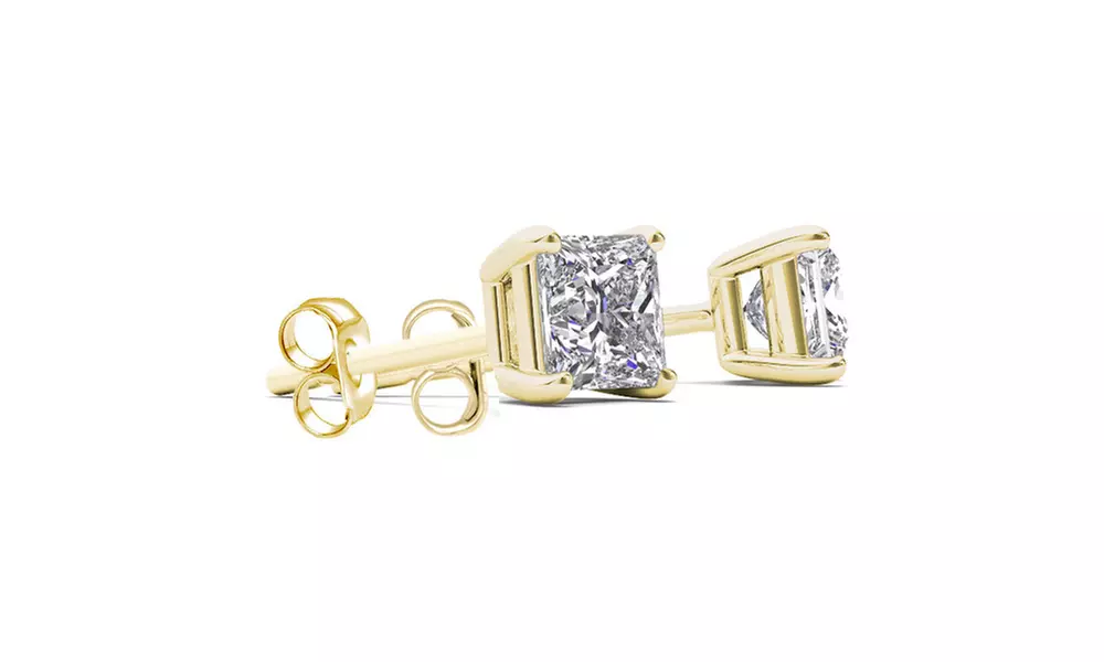14K Yellow Gold 1/4ct TDW Princess-Cut Diamond Stud Earrings (H-I, I2) - Primary Image