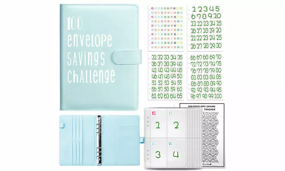 100 Envelope Savings Challenge Budget Binder with Cash Slots