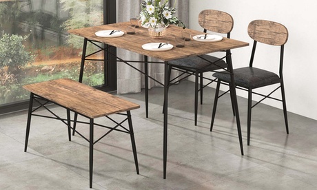 Costway 4 Piece Dining Table Set With Bench & 2 Faux Leather Upholstered Chairs