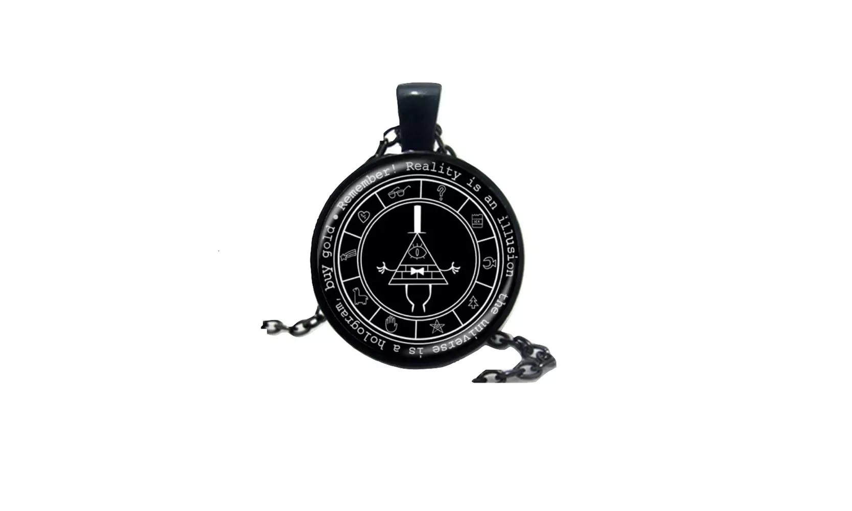 Bill Cipher Wheel Art Handmade Silver Vintage Necklace - Second Medium