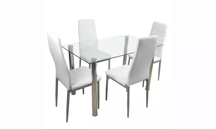 5 Piece Kitchen Breakfast Furniture Glass Dining Table Set w/4 Chairs - Second Medium