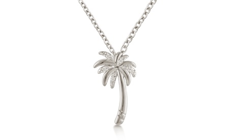 Diamond Accent Palm Tree Pendant By DiamondMuse J I3 Rose Round 1/10 Ct Good Cut White Diamond Polished Finish