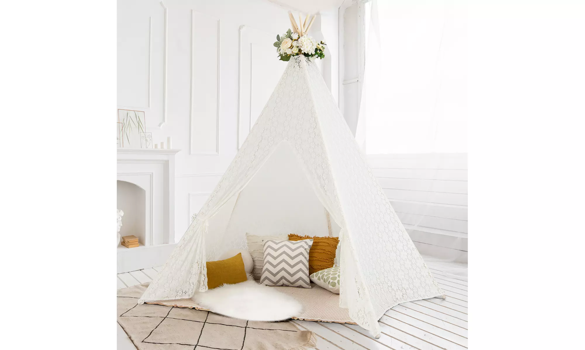 Costway 85'' Height 5 Sides Huge Lace Play Tent for Kids Adult Wedding w/ Light