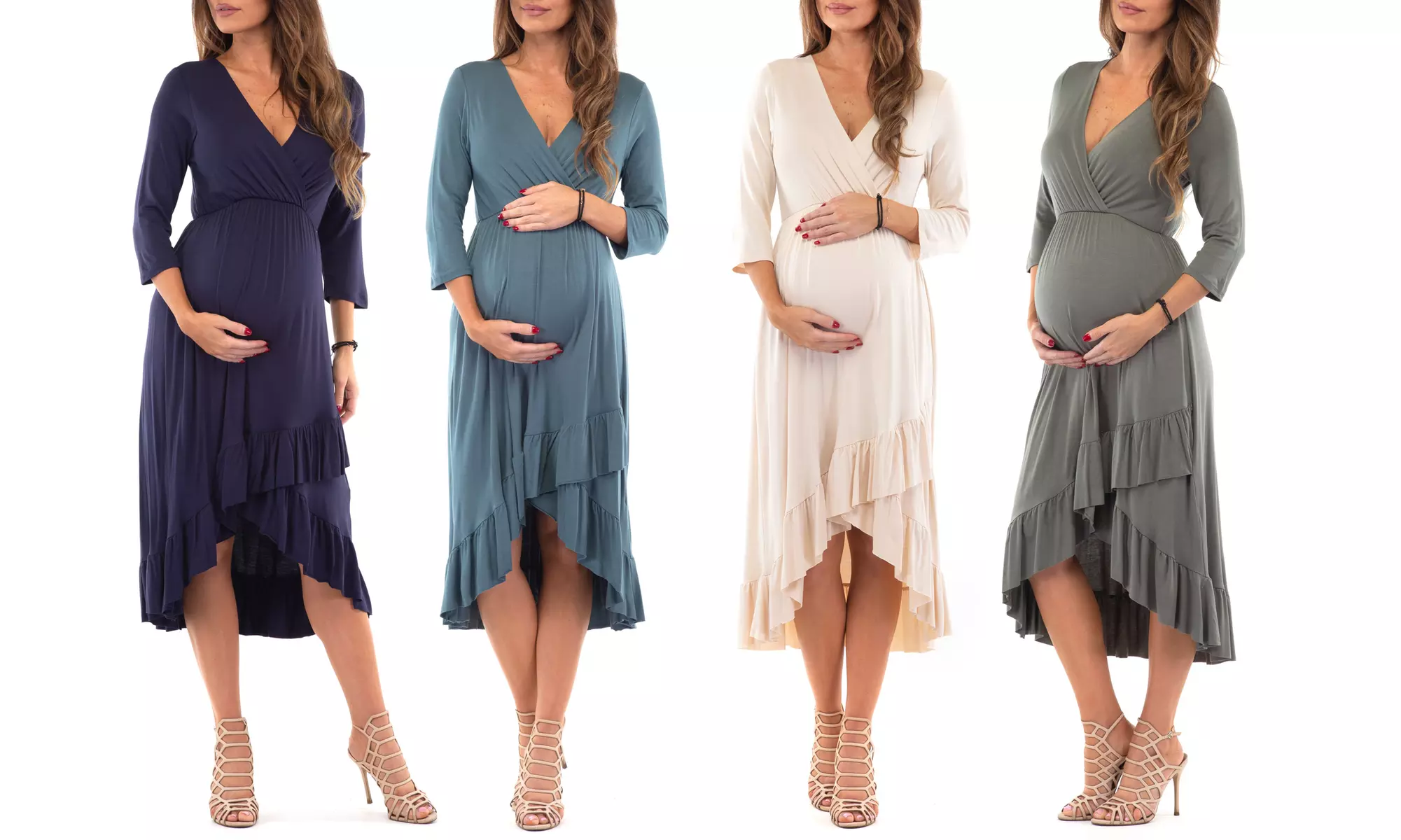Women's Maternity Faux Wrap Hi-Lo Dress for Baby Shower or Casual Wear - Primary Image