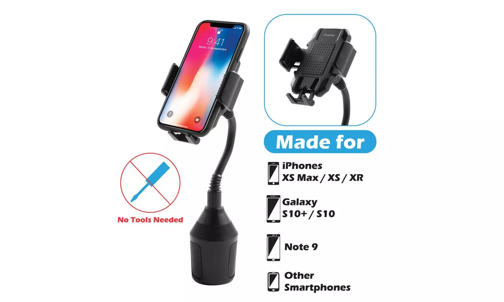 Insten Universal Adjustable Gooseneck Car Mount Cup Holder Cradle For iPhone - Primary Image
