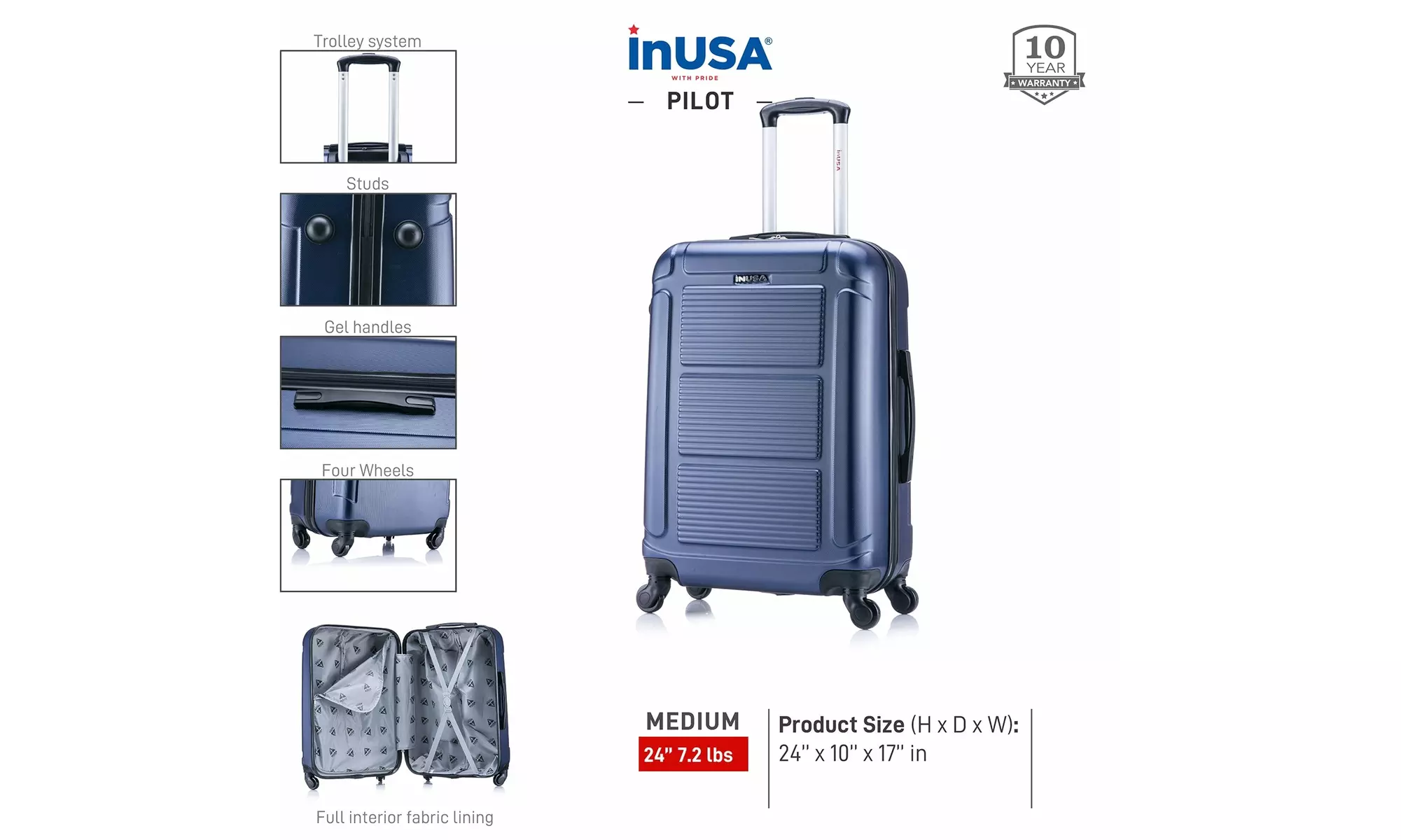 InUSA Pilot Lightweight Hardside Spinner Luggage