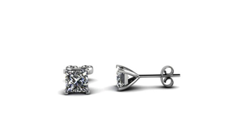 14k White Gold Plated 1ct Princess Cut White Cubic Zirconia Stud Earrings 1 Ct White Princess White Gold Cubic Zirconia