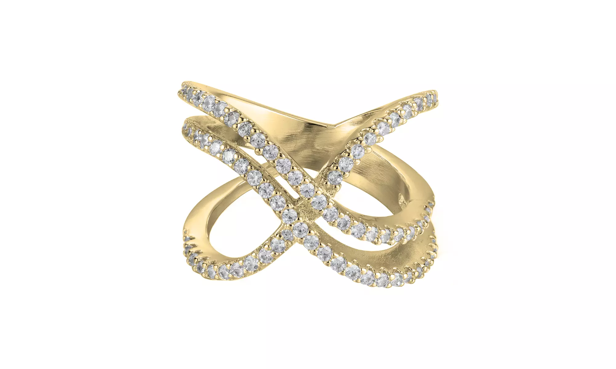 14K Gold Plated Double X Ring Made with Cubic Zirconia Stones - Primary Image