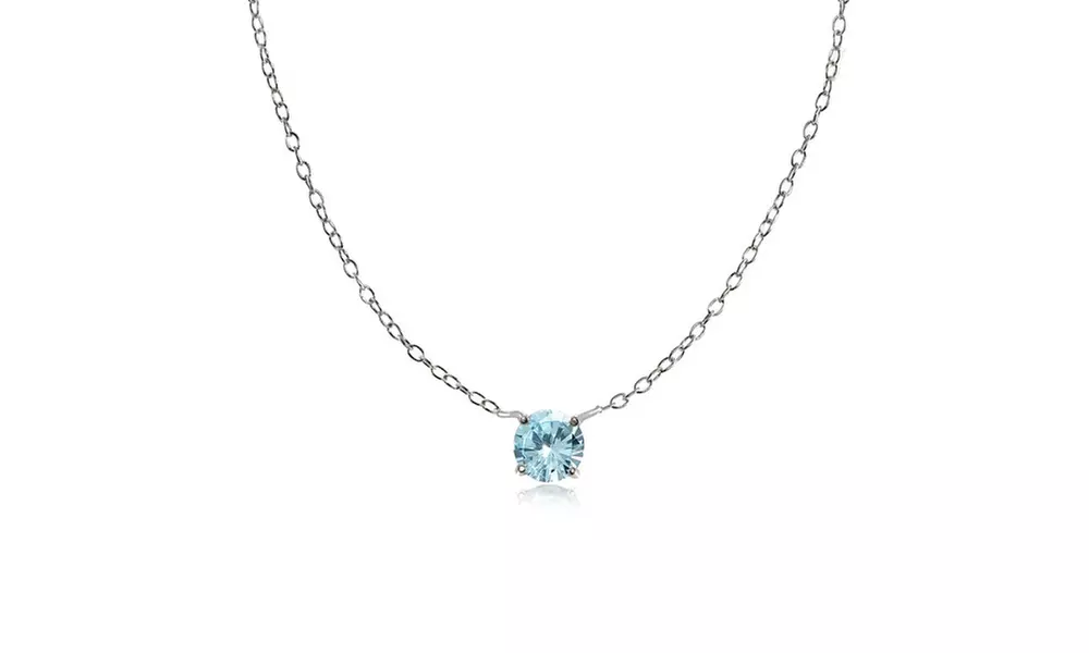 Sterling Silver Small Dainty Round Blue Topaz Choker Necklace