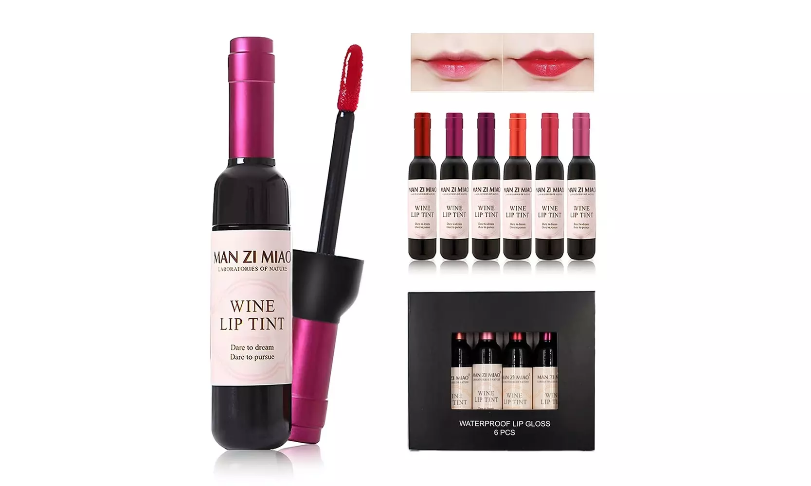 Wine Lip Tint, Wine Lipstick, Matte Lipgloss Set Wine Bottle, Long Lasting - Primary Image