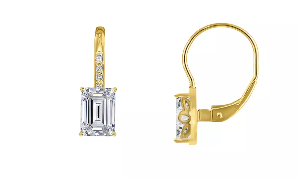 Sterling Silver Emerald Cut Leverback Earrings With Crystals By Swarovski