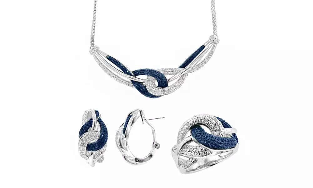 1/3 Cttw Blue-White Dia ring, earring, necklace in Brass-KK13FB0016 - Second Medium