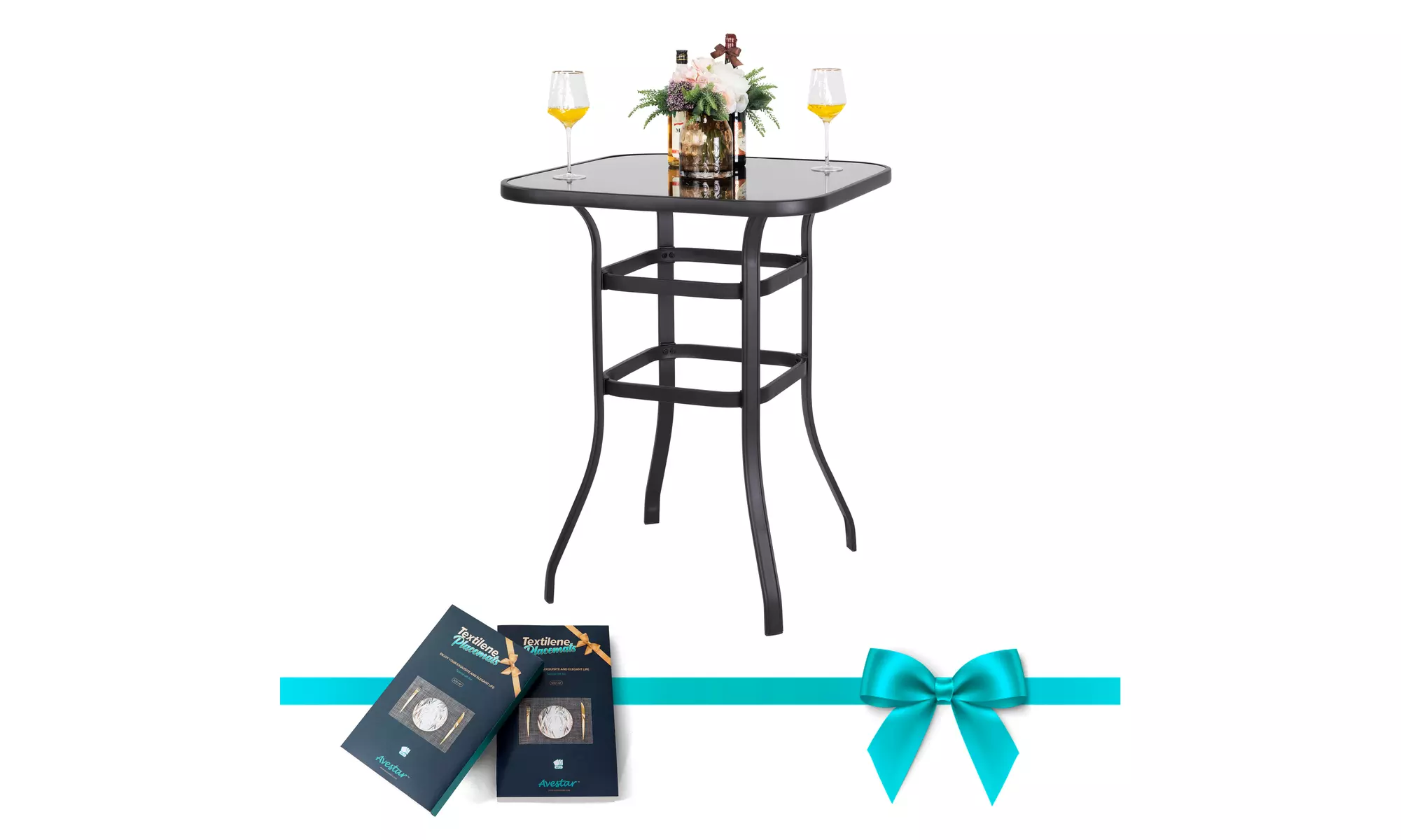 Patio Bar Table 32 Inch Bar Height Bistro Table With Tempered Glass Table Top - Second Medium