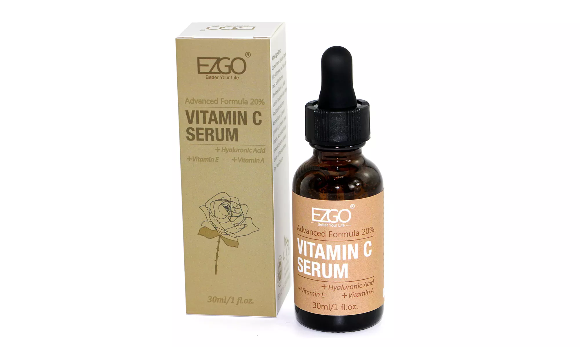 EZGO 20% Vitamin C Serum and Hyaluronic Acid Anti-Aging Skincare Duo - Primary Image