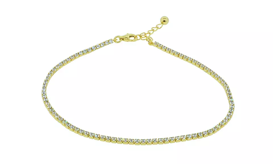 Sterling Silver Prong Anklet Made with Cubic Zirconia Stones  - Primary Image