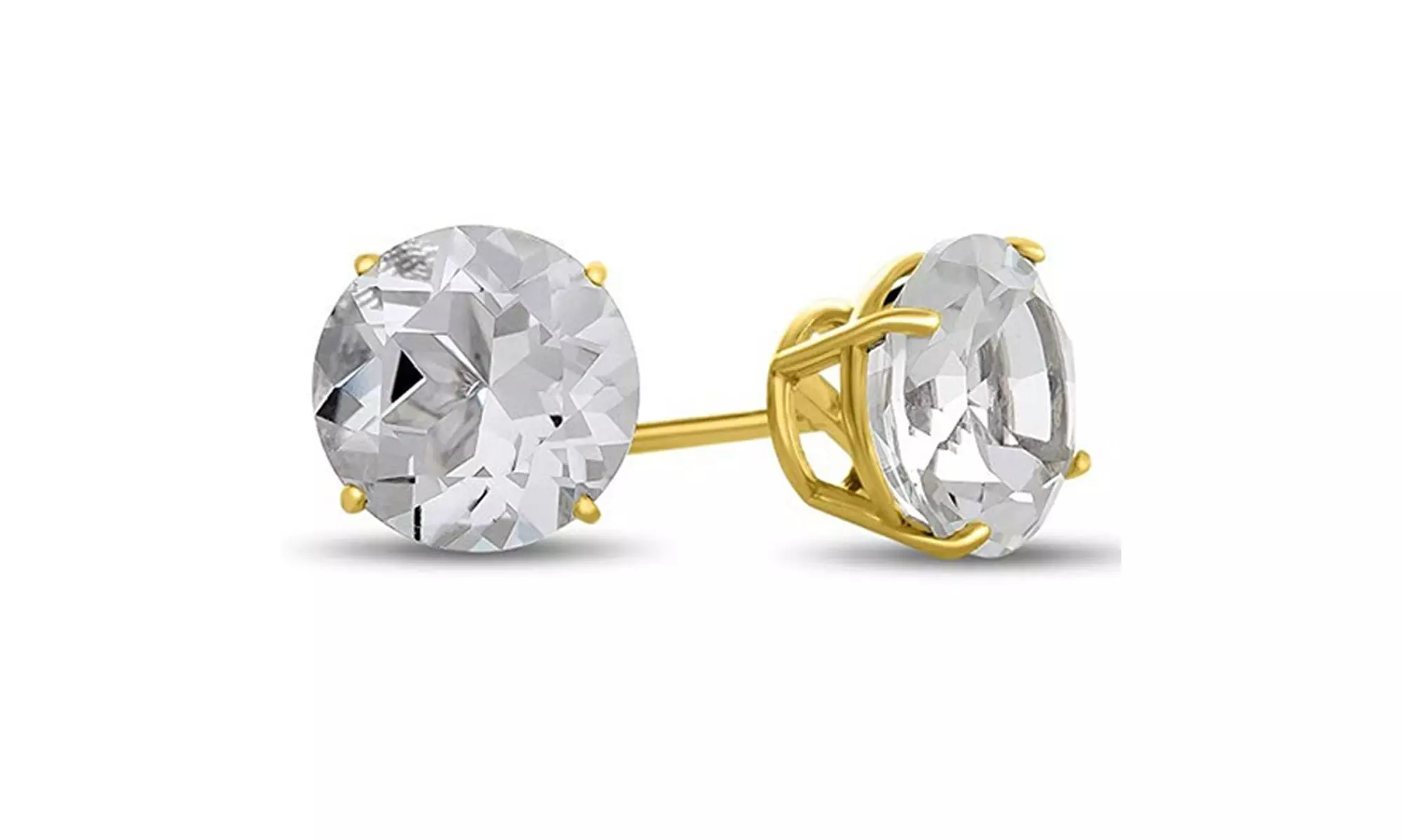 Paris Jewelry 10k Yellow Gold Plated Round 7mm White Topaz Stud Earrings