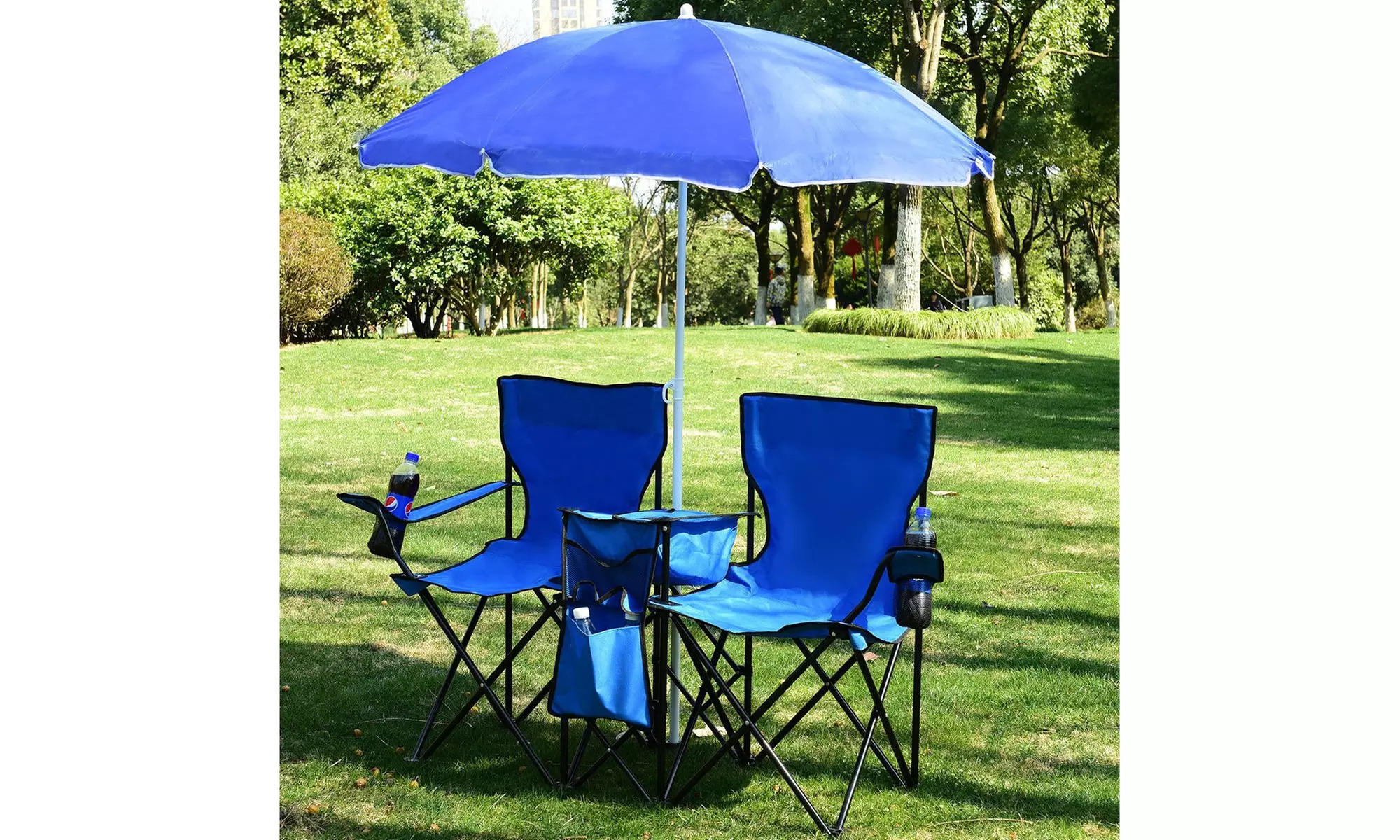 Portable Outdoor Camp Picnic 2-Seat Folding Chair with Sun Umbrella&Carrying Bag - Primary Image