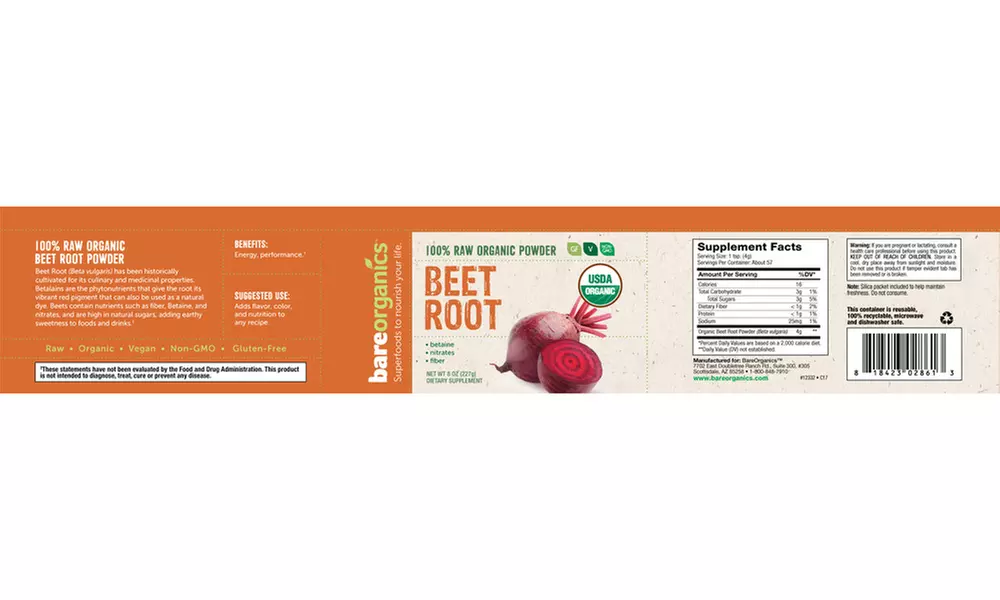 BareOrganics Beet Root Powder (8 Oz.) - Second Medium