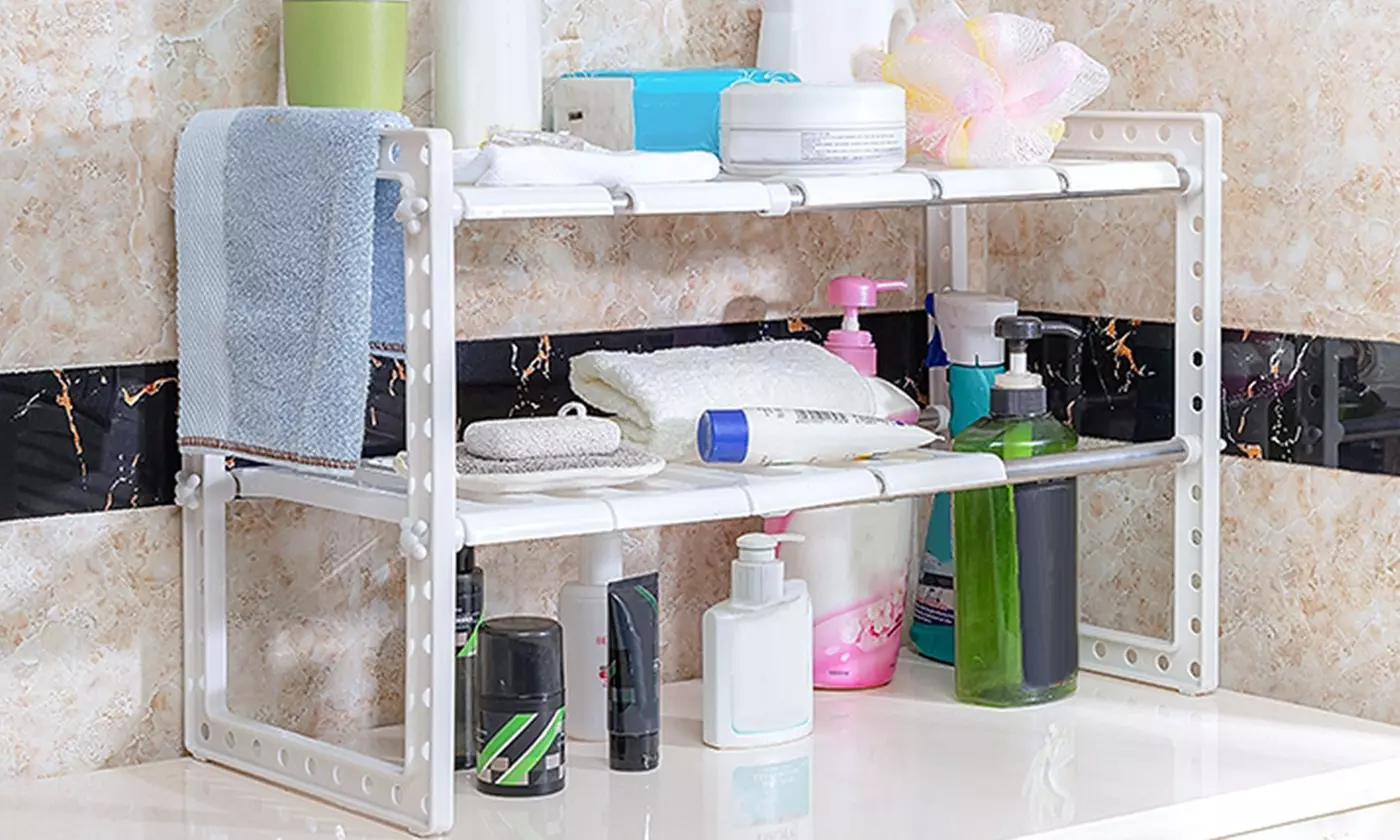 iMounTEK 2-Tier Under Sink Organizer Retractable Rack Holders Storage Shelf