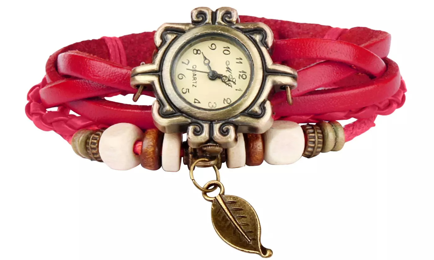 Women's Vintage Bohemian Vegan Leather Watch  (Charm And Color Choices)