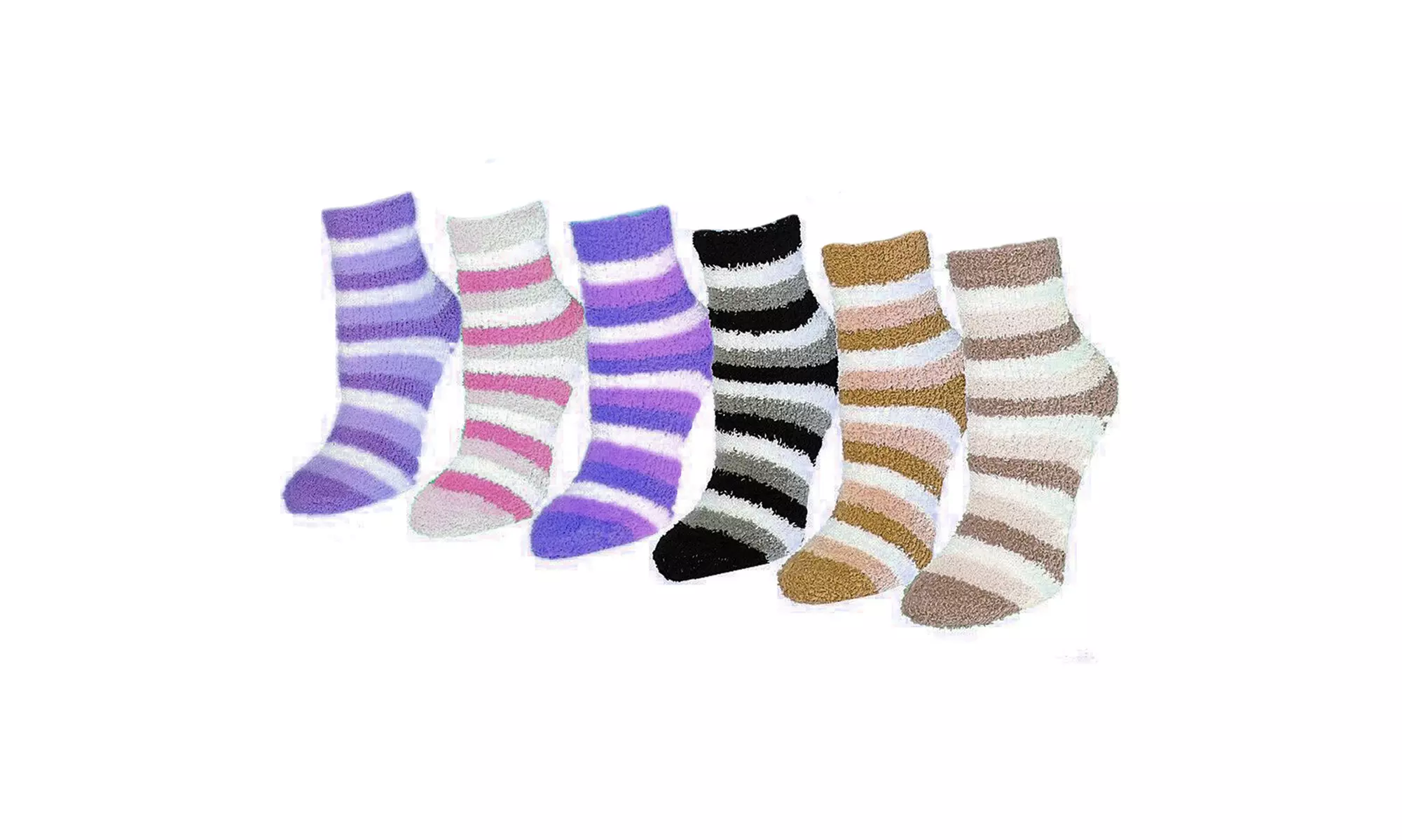 (6 Pairs) Women's Fuzzy Super Soft Winter Cozy Solid Stripe Slipper Socks 9-11 - Second Medium
