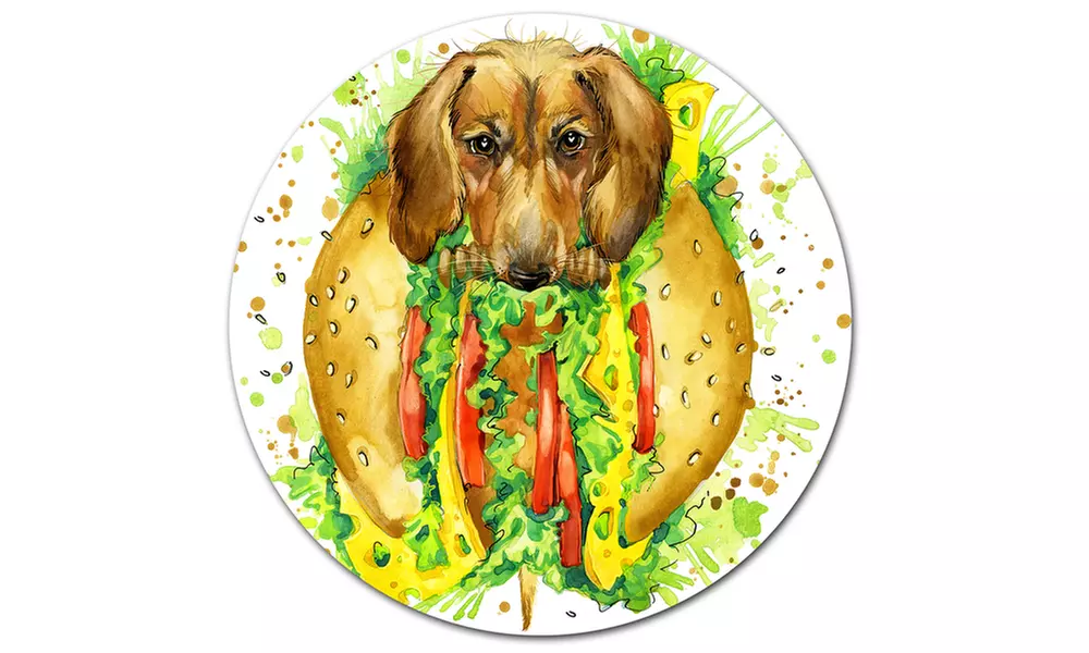 Funny Dog inside Sandwich' Disc Contemporary Animal Metal Circle Wall Decor - Second Medium
