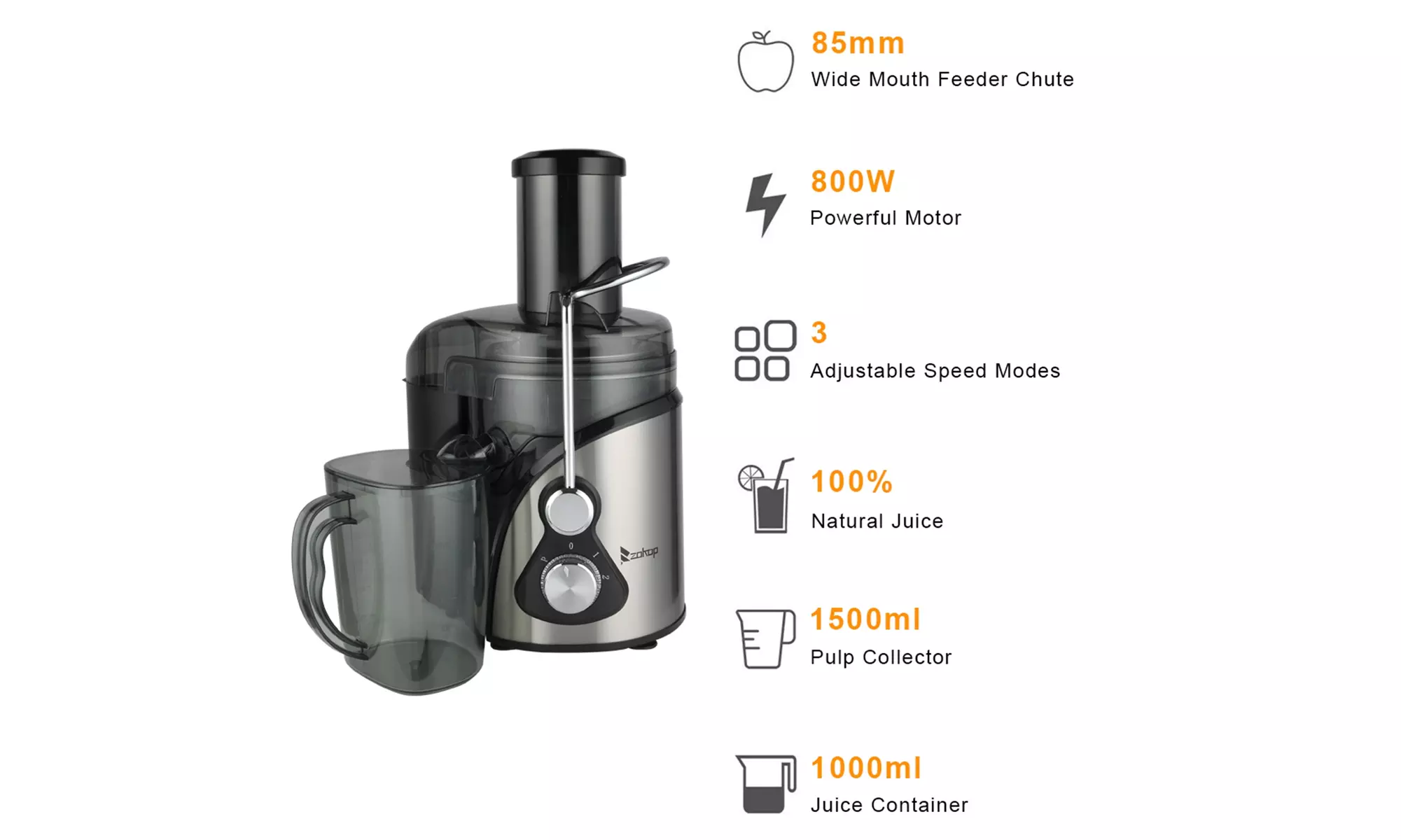 110V 800W 85MM Large Diameter 1000Ml Juice Cup 1500Ml Pomace Cup Third Gear