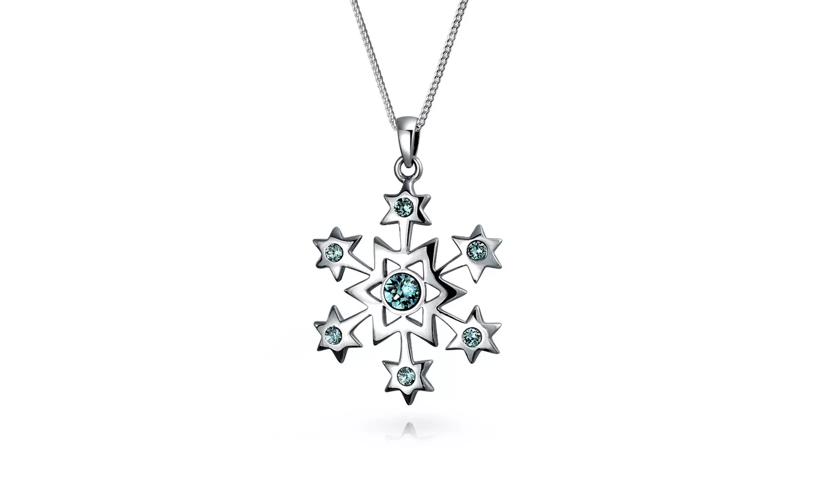 Snowflake Star Pendant Necklace Winter Blue Cubic Zirconia Sterling Silver - Primary Image