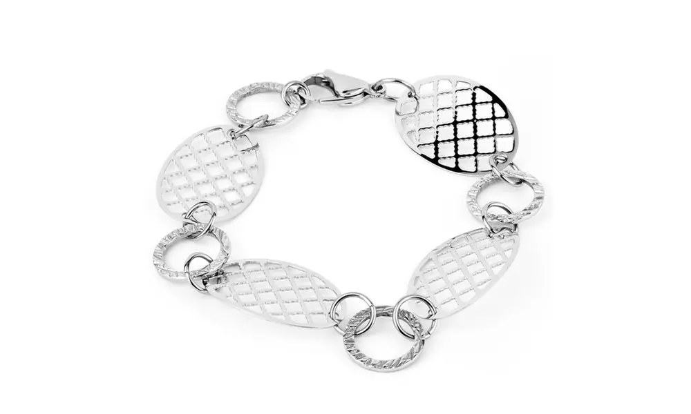 Stainless Steel Patterned Cut-out Discs Bracelet with Lobster Clasp - Primary Image