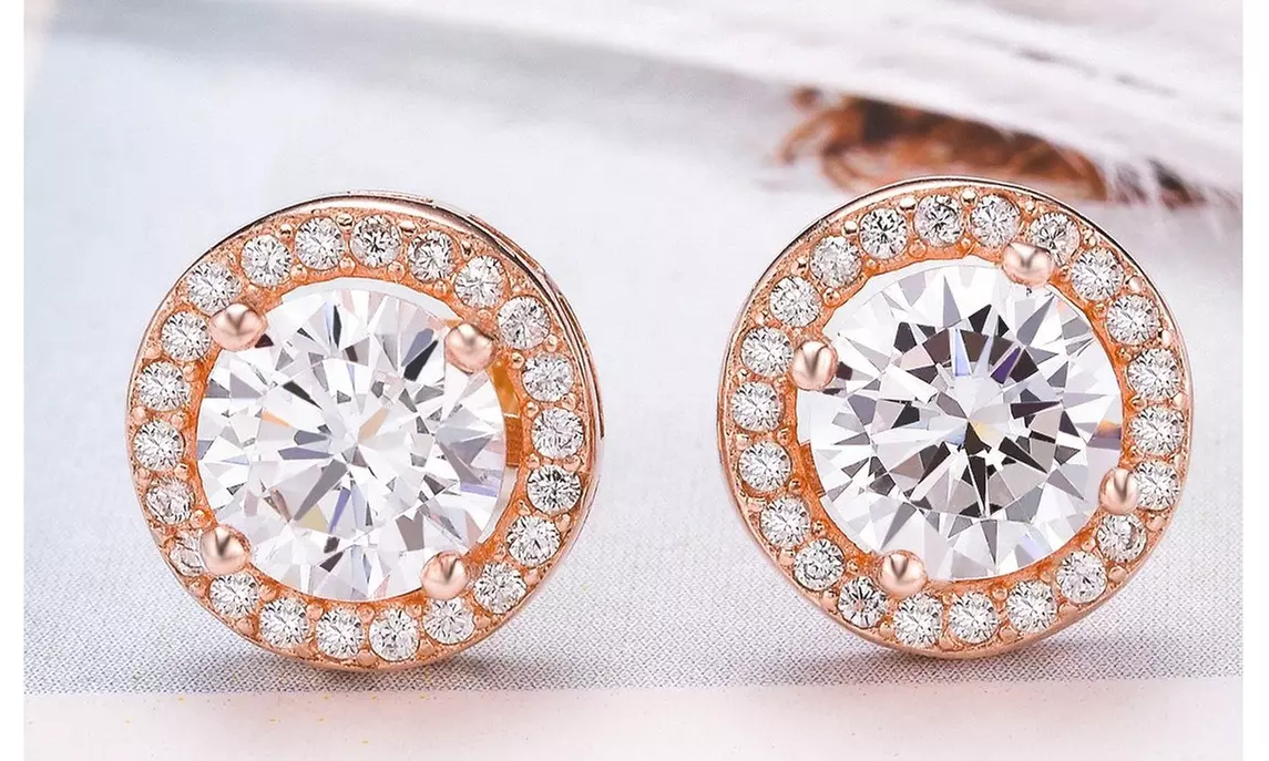 Sterling Silver Cubic Zirconia Classic Halo Stud Earrings