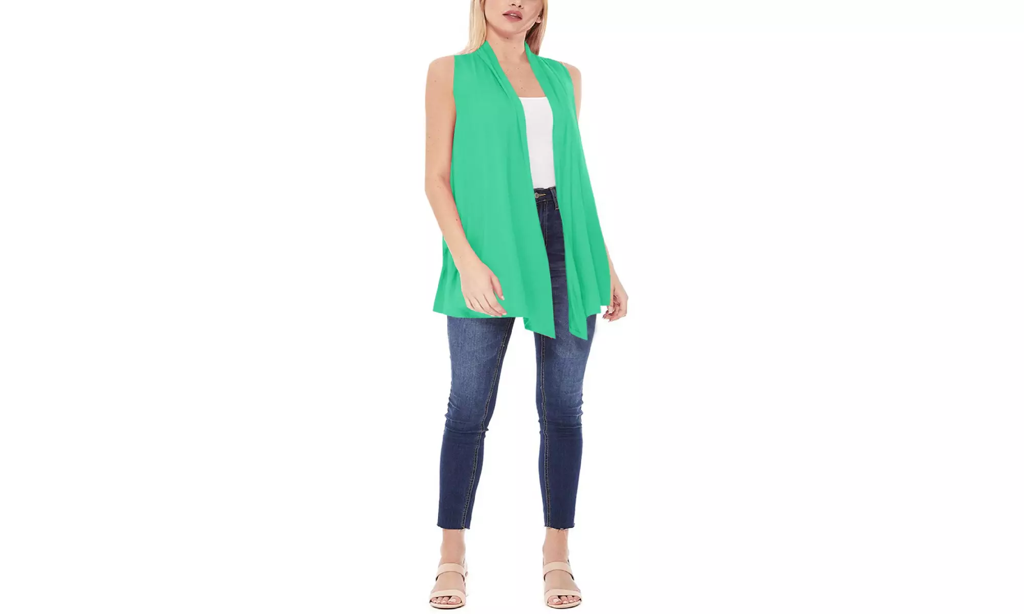 Women's Sleeveless Draped Solid Vest Cardigan 