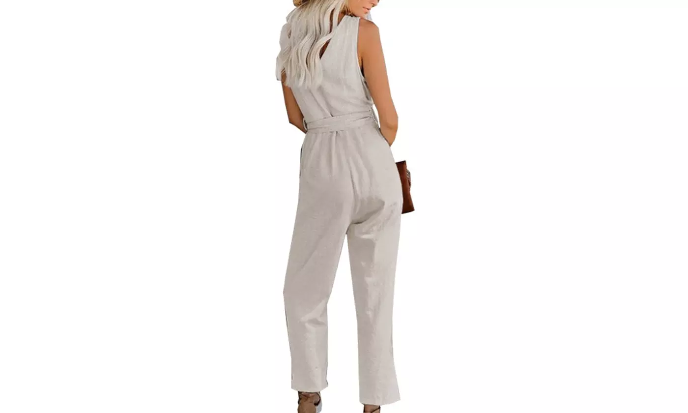Women's Button Down Sleeveless Jumpsuit