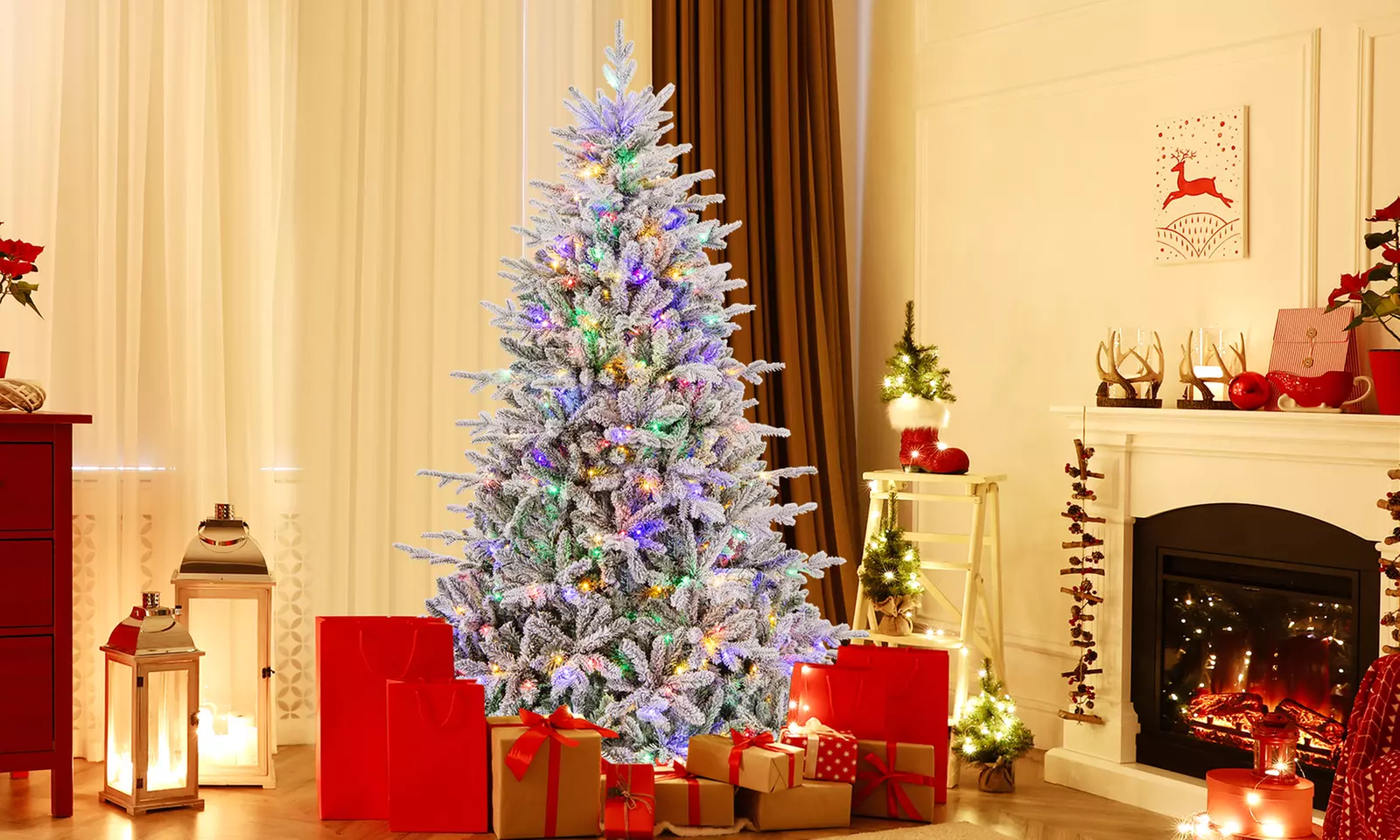 Costway 4.5/6/7 FT Christmas Tree with 8 Lighting Modes Multi-Color LED Lights