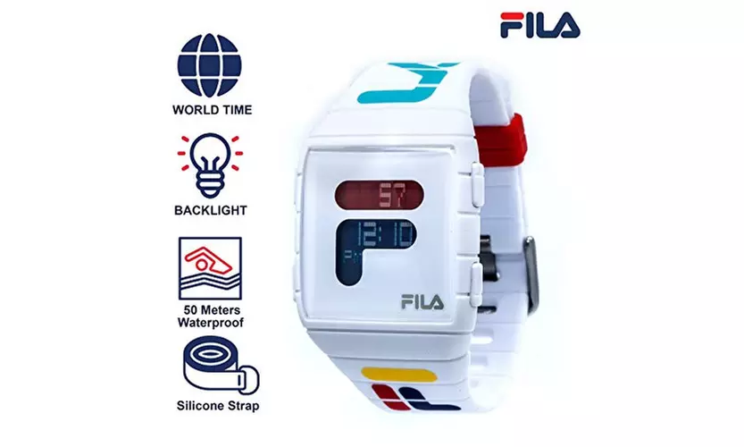 FILA Digital Watch Women Men Unisex - Silicone Bracelet - White Fila Watch - Second Medium